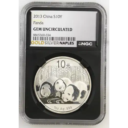 2013 - 1oz Panda Silver Coin - China 10Yn - NGC GEM UNC. (S14-B15)